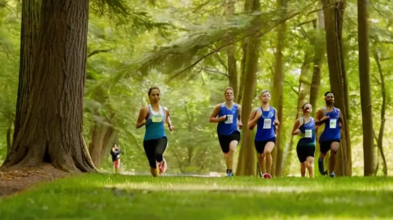 Corredores estiran en un parque soleado