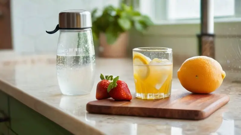 Escena de cocina resaltando la hidratación saludable