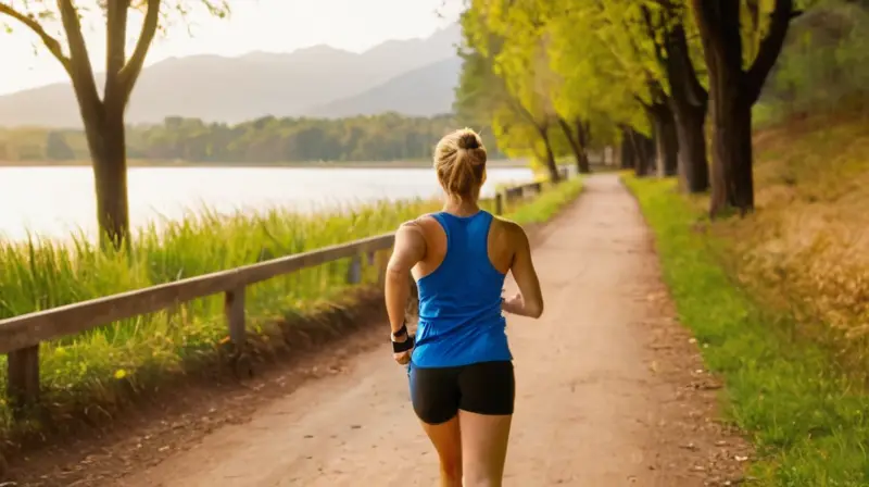 Corredor en un paisaje sereno al amanecer