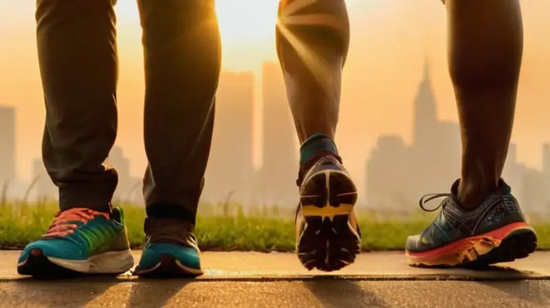 Ciudad al amanecer con corredor vibrante