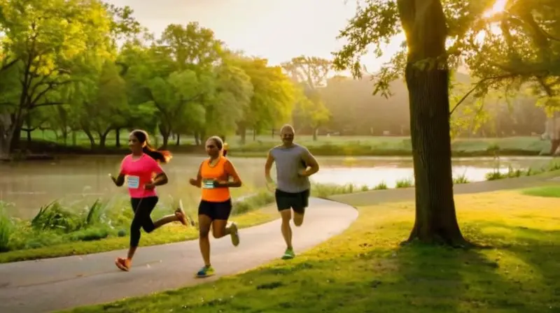 Parque vibrante con corredores y alegría comunitaria