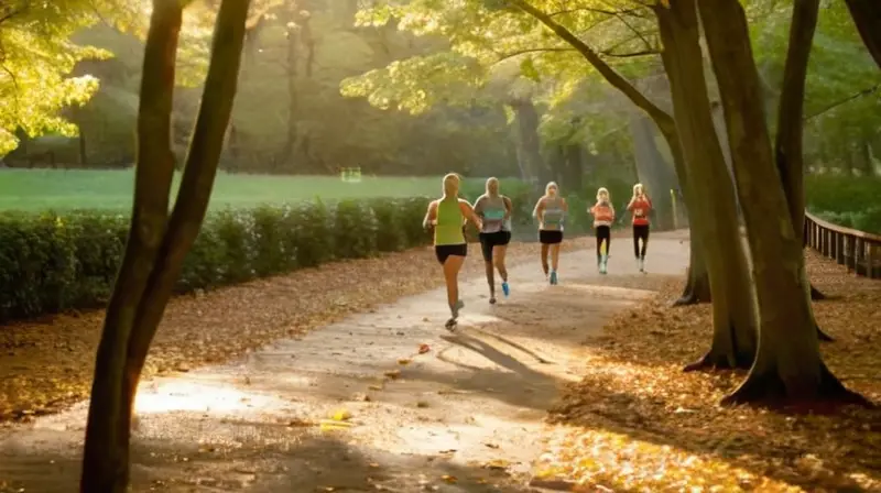 Corredores en un parque al amanecer