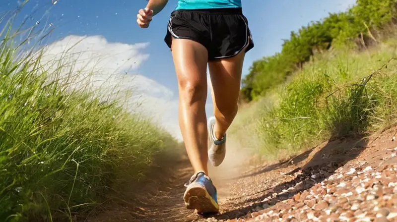 Corredor sudoroso en sendero soleado