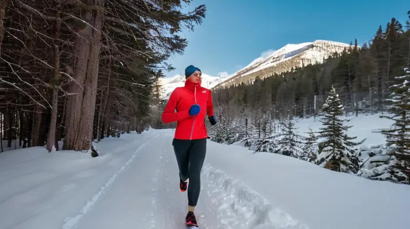 Corredor en la nieve, energía invernal vibrante