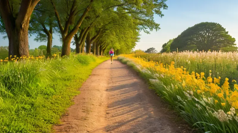 Corredor determinado en un tranquilo parque matutino