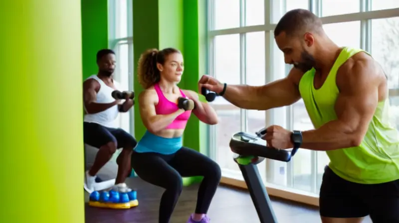 Gimnasio iluminado con personas ejercitándose