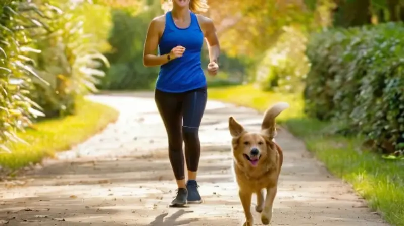 Joggers y perros disfrutan un parque soleado