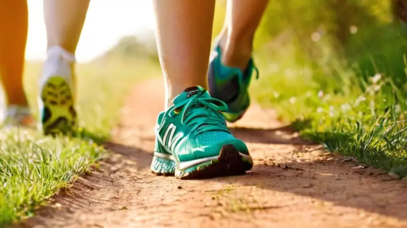 Pies de corredor en sendero soleado
