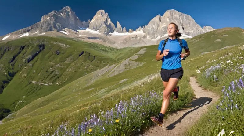 Corredor solitario en montañas nevadas