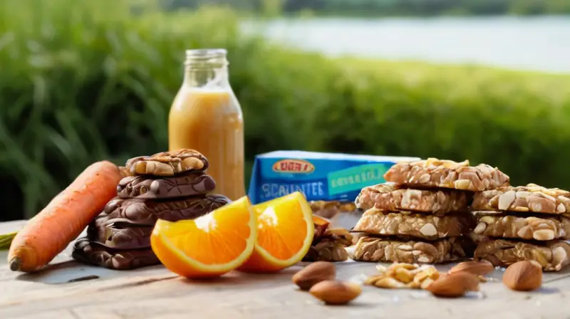 Mesa rústica llena de coloridos snacks vibrantes