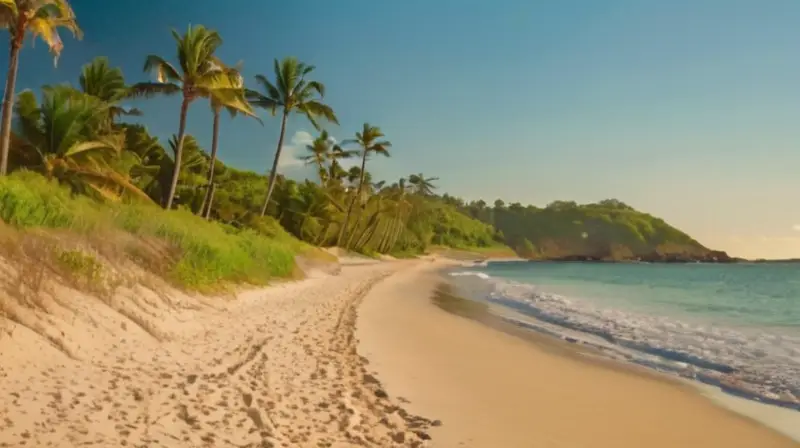 Playa dorada con palmeras y aventura
