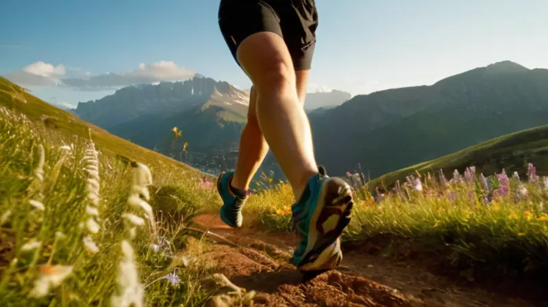 Corredor en un paisaje montañoso y soleado