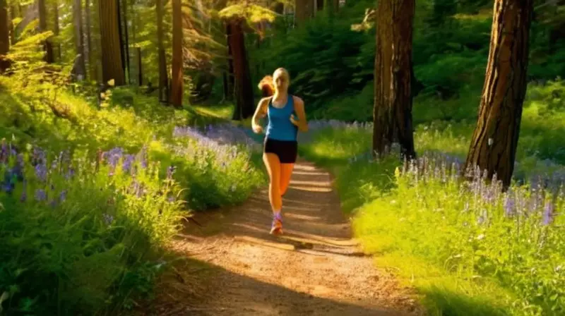 Corredor sudoroso en sendero forestal soleado