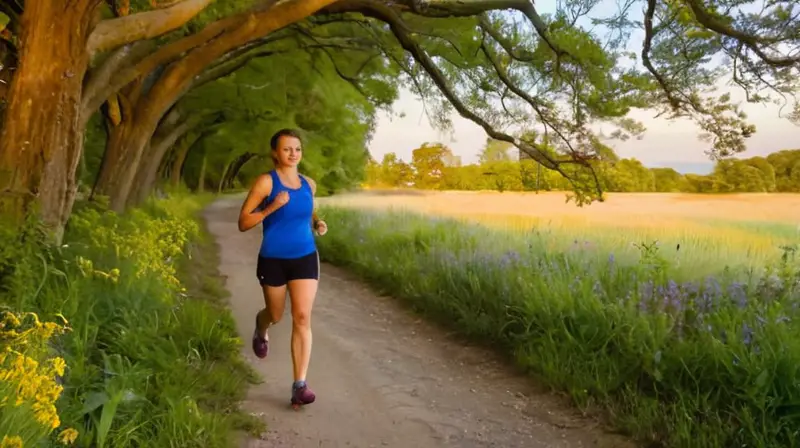 Parque al amanecer, corredor y naturaleza en armonía