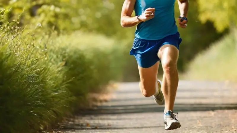 Entrenador enfocado corre en pista iluminada