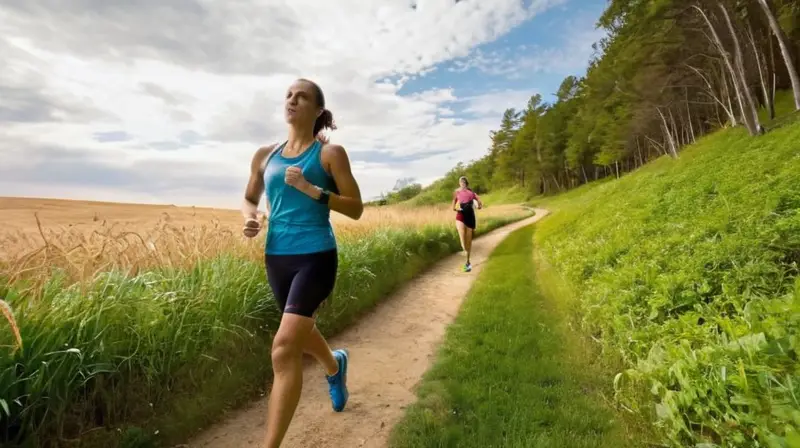 Corredores motivados en un paisaje soleado