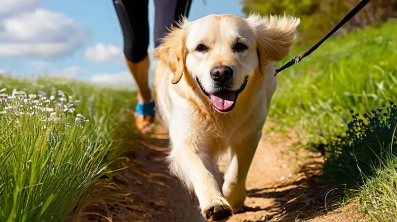 Paseo soleado con perro y persona activa