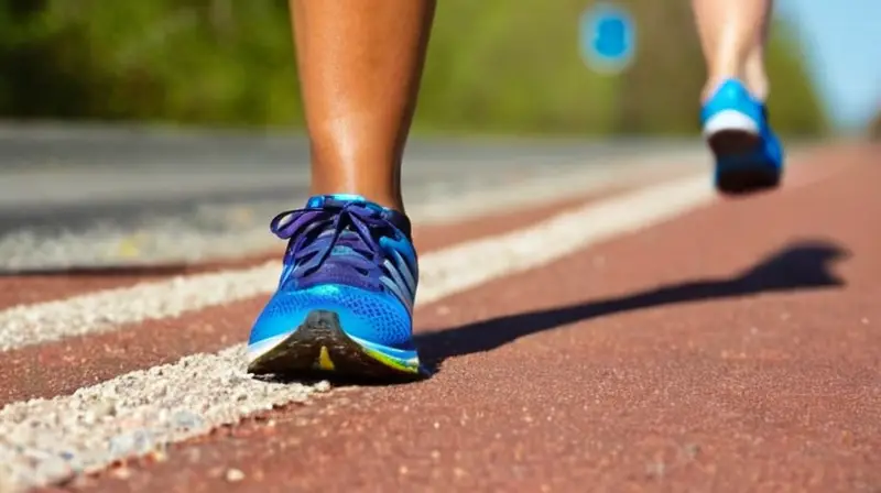 Corredor en pista soleada con fisioterapeuta