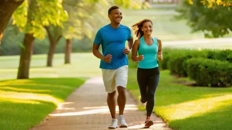 Parque vibrante con parejas corriendo felices