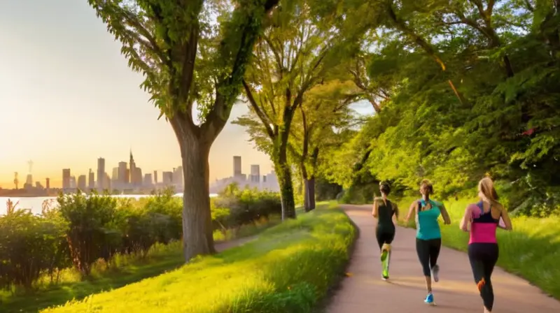 Parque urbano lleno de vida y runners