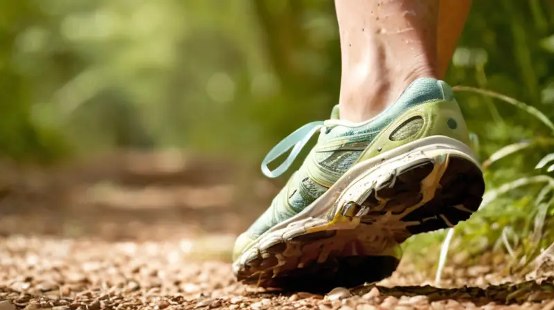 Pies de corredor en sendero iluminado