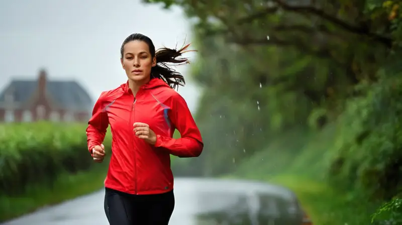 Corredor bajo la lluvia, energía y vitalidad