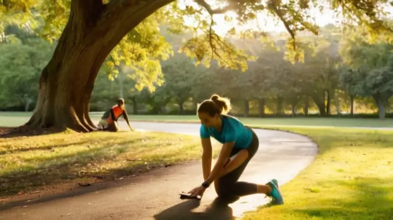 Corredores estiran en un parque soleado