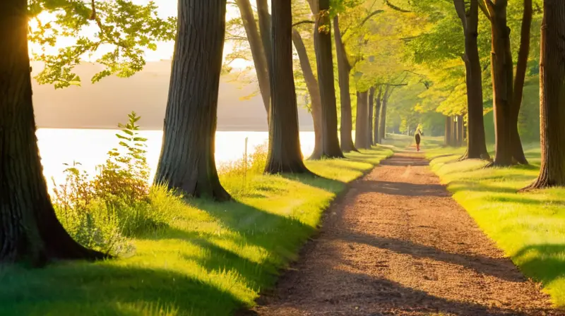 Parque soleado con un corredor concentrado