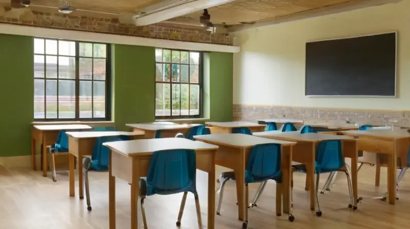 Aula moderna y luminosa con estudiantes activos