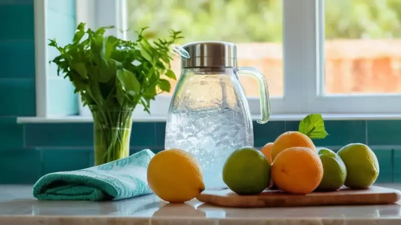 Cocina luminosa y fresca con frutas veraniegas