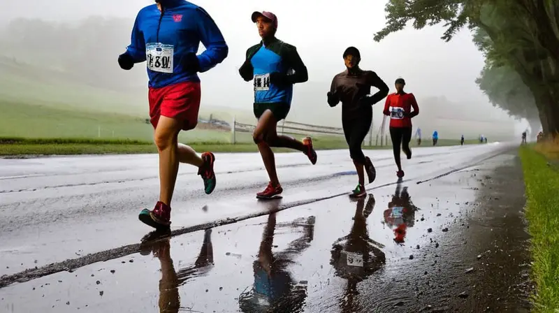 Corredores motivados en un día lluvioso