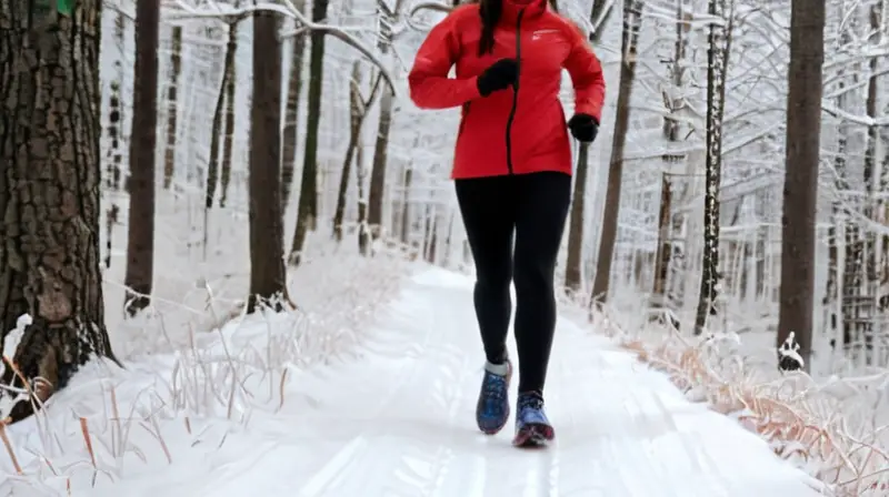 Corredor en un sendero nevado y frígido