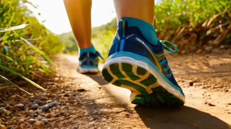 Zapatillas desgastadas en sendero soleado