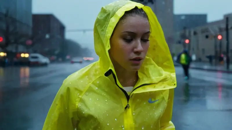Corredor en la lluvia, vibrante y determinado