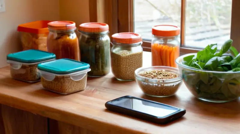 Mesa de cocina organizada con ingredientes frescos