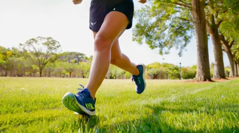 Atleta corre en parque soleado y vibrante