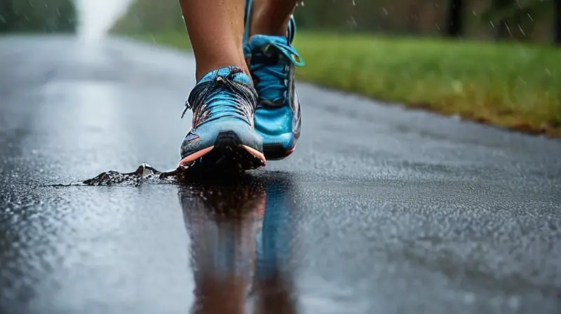 Corredor decidido bajo la lluvia intensa