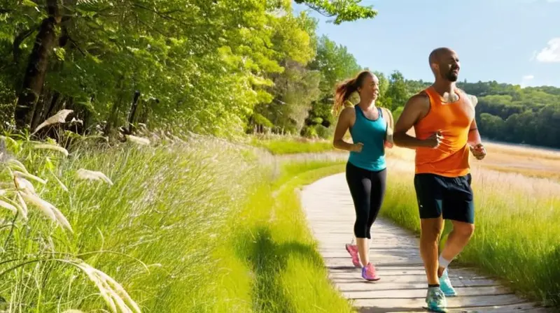 Corredores activos en un parque soleado