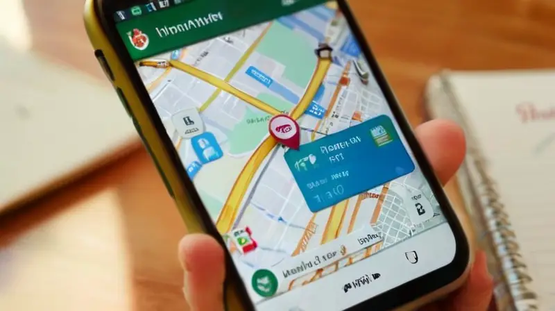 Pantalla de smartphone con GPS y café