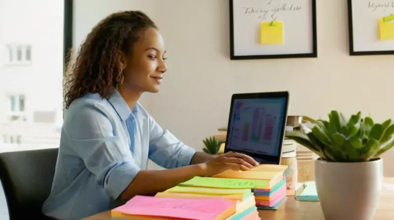 Habitación luminosa con mujer planificando su carrera