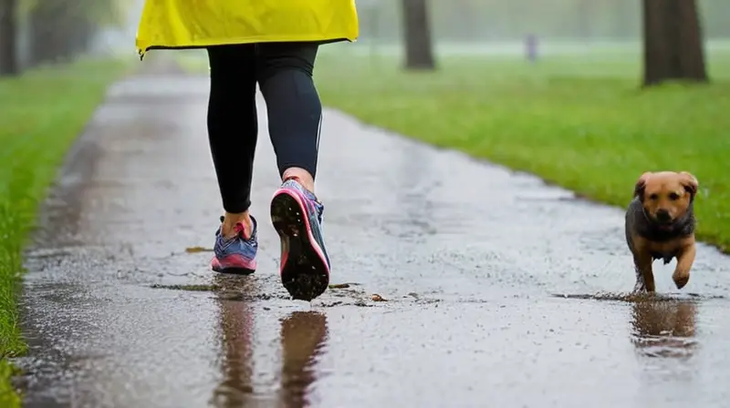 Corredor en lluvia, determinación y movimiento