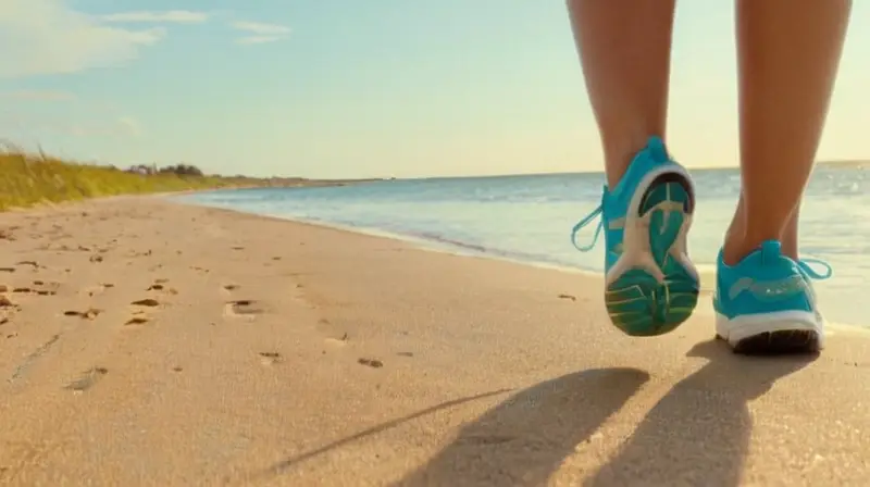 Playa soleada con zapatillas y corredores