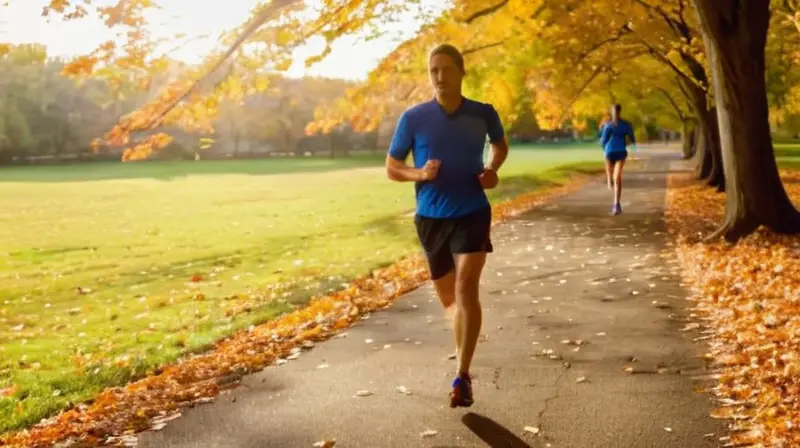 Corredor en un parque otoñal iluminado