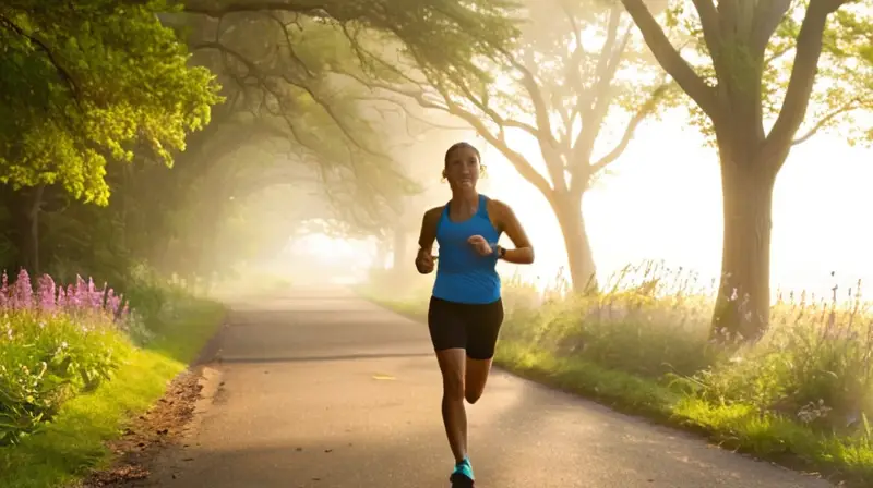 Corredor en parque iluminado al amanecer