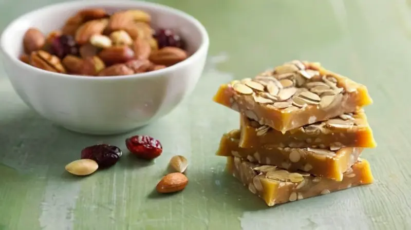 Mesa de madera con snacks vibrantes y frescos