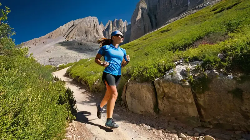 Corredor decidido en sendero montañoso desafiante