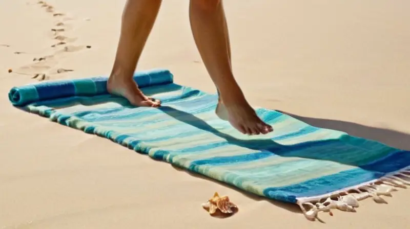 Playa soleada con corredores y palmeras