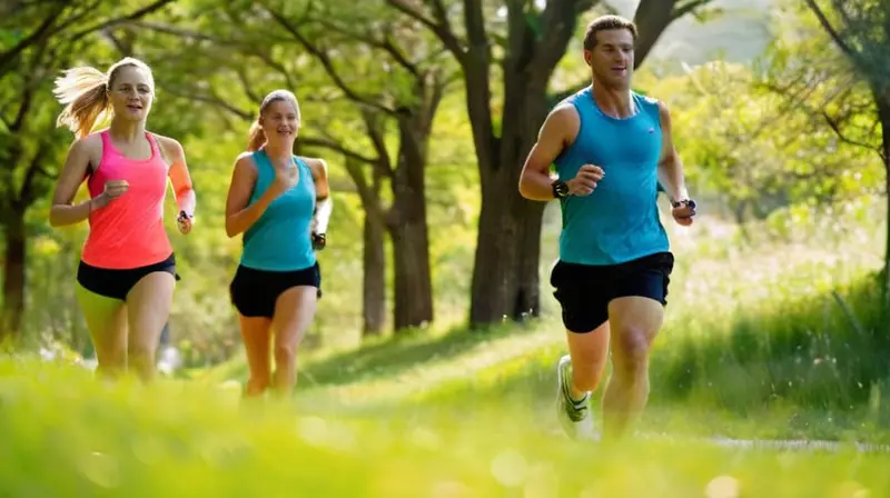Corredores diversos en un parque soleado