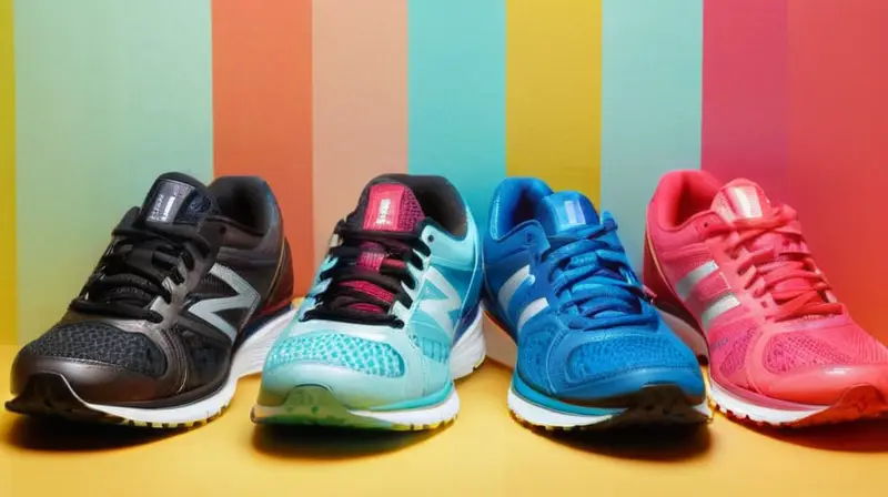 Exhibición ordenada de coloridos zapatos deportivos