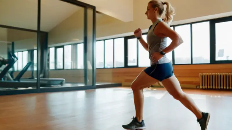 Corredor enérgico en gimnasio iluminado